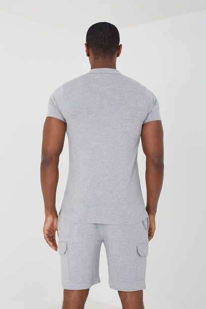 Brave Soul Light Grey Polo Shirt & Short Co-ord Set - Light Grey Image 2