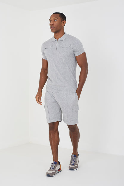 Brave Soul Light Grey Polo Shirt & Short Co-ord Set - Light Grey Image 3