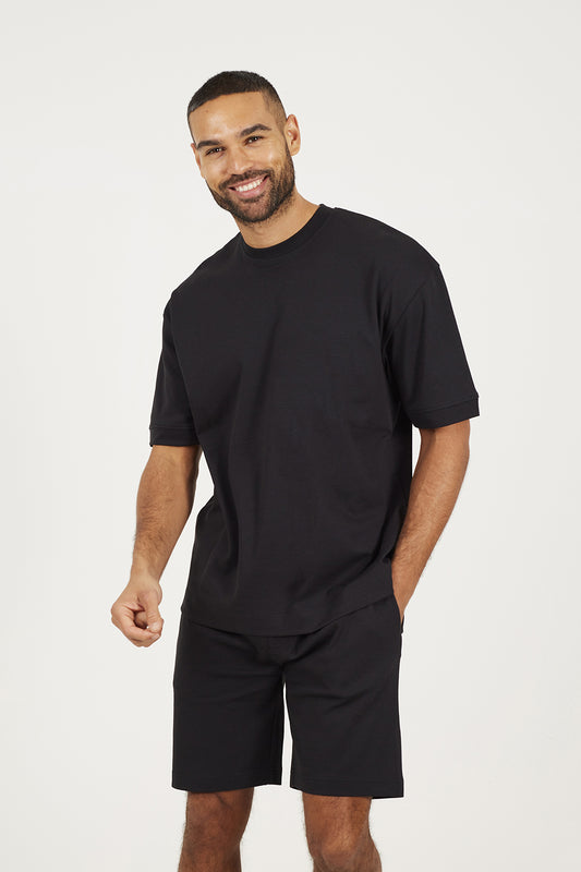 Brave Soul Black Oversized T-Shirt & Short Co-ord Set - Black Image 1