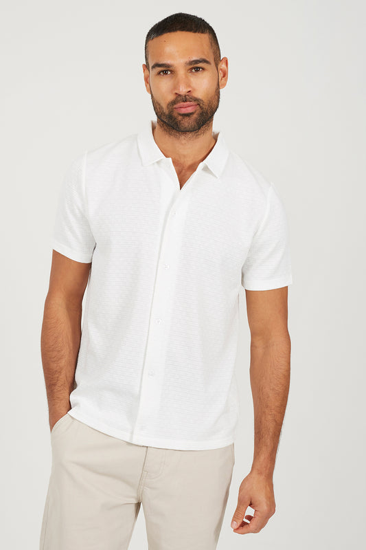 Brave Soul Cream Short Sleeved Textured Shirt - Cream Image 1