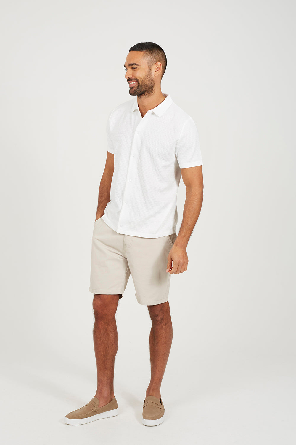 Brave Soul Cream Short Sleeved Textured Shirt - Cream Image 3