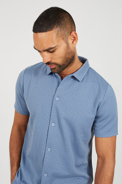 Brave Soul Light Blue Short Sleeved Textured Shirt - Light Blue Image 4