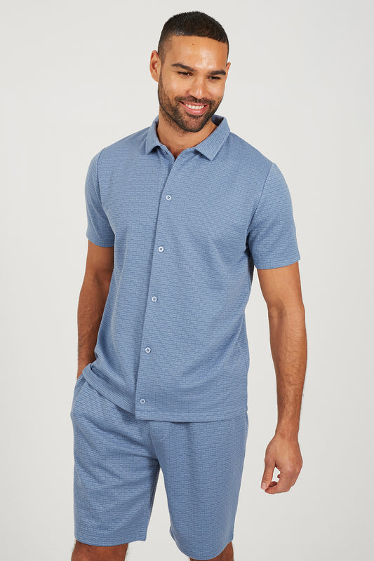 Brave Soul Light Blue Short Sleeved Textured Shirt - Light Blue Image 1