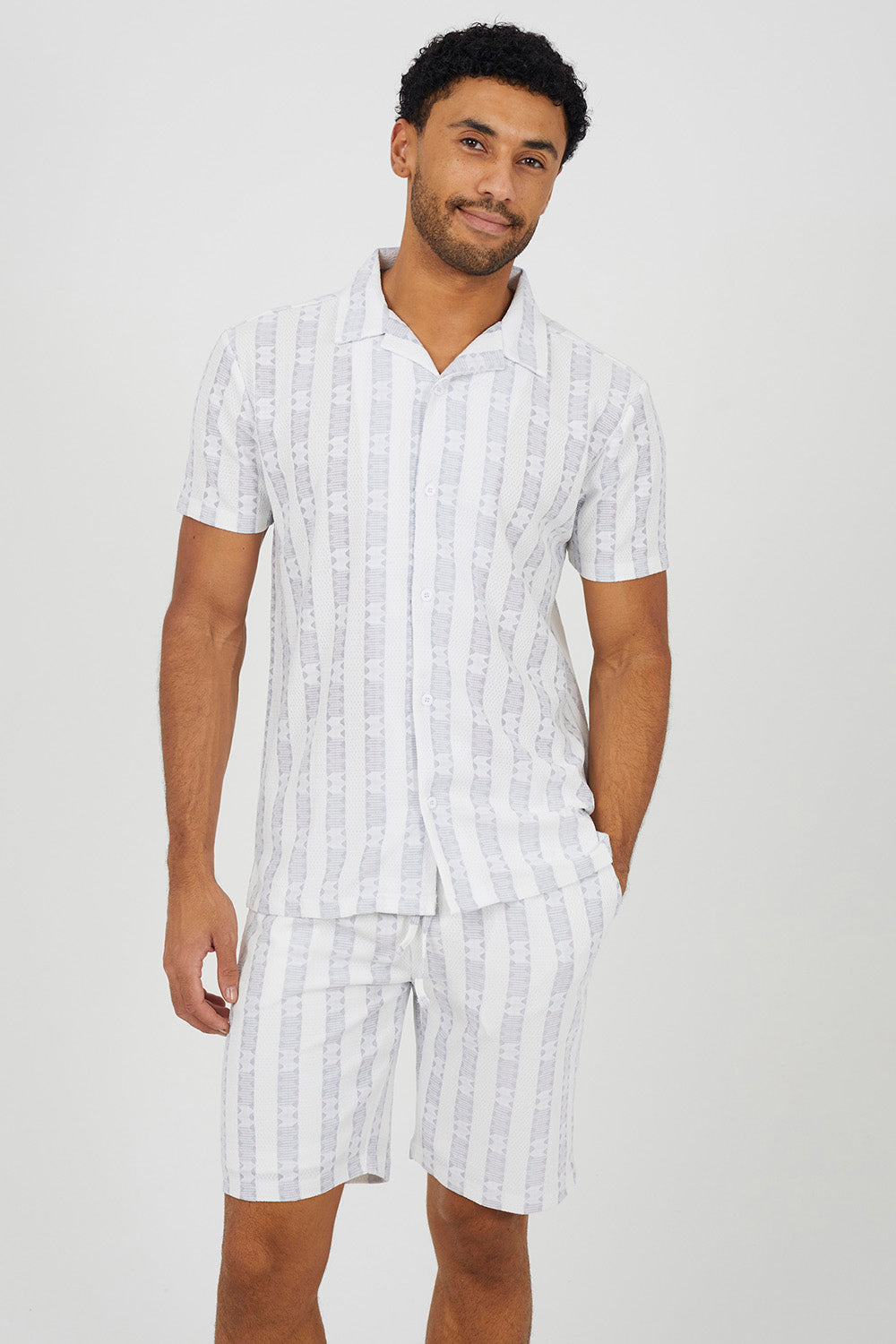 Brave Soul White Patterned Short Sleeve Shirt - White Image 1