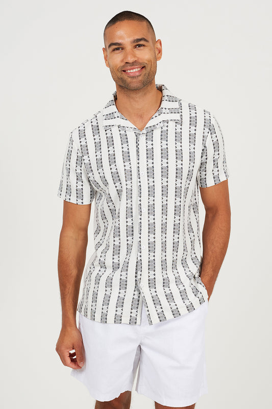 Brave Soul White Patterned Short Sleeve Shirt - White Image 1