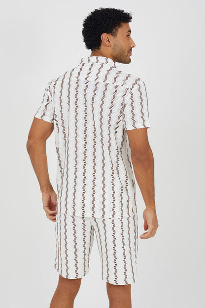 Brave Soul Off White Wavy Stripe Revere Collar Short Sleeve Shirt - Off White Image 2