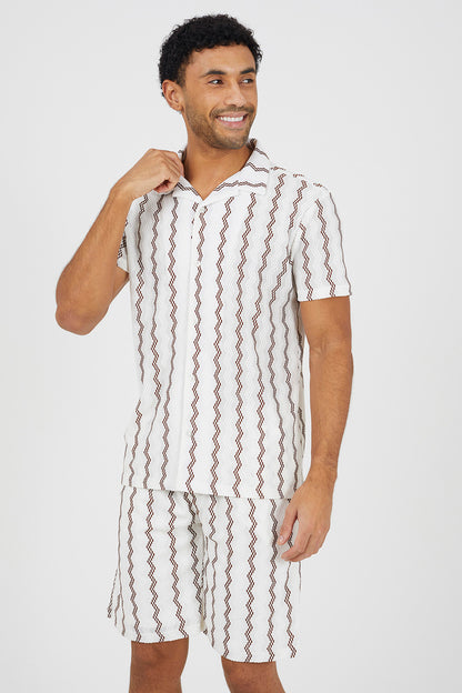 Brave Soul Off White Wavy Stripe Revere Collar Short Sleeve Shirt - Off White Image 1