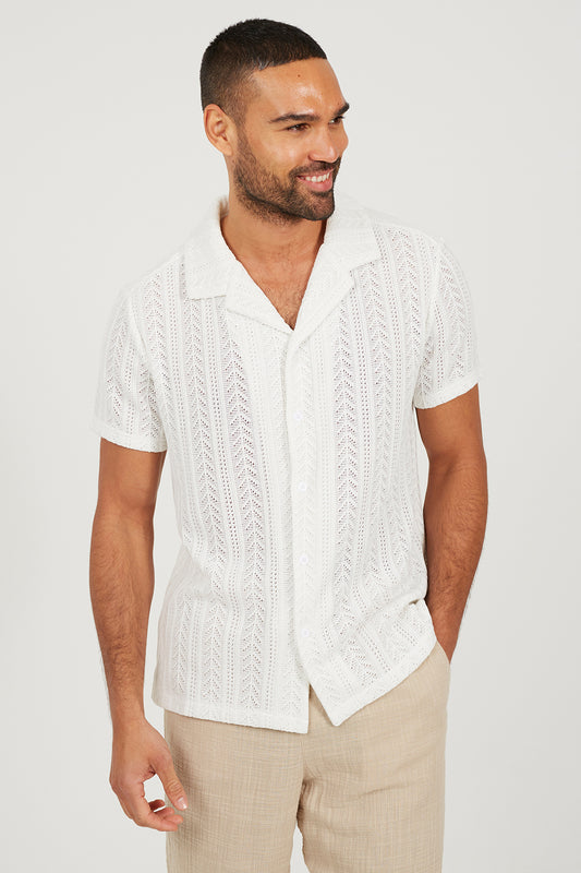 Brave Soul Off White Short Sleeve Sheer Shirt - Off White Image 1