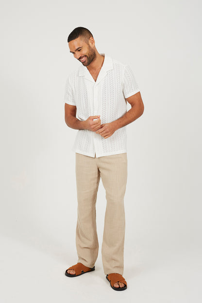 Brave Soul Off White Short Sleeve Sheer Shirt - Off White Image 3