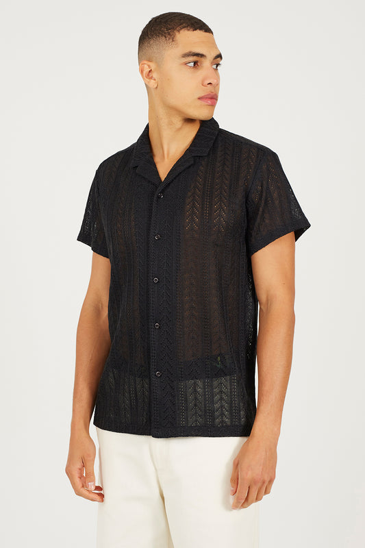 Brave Soul Black Short Sleeve Sheer Shirt - Black Image 1