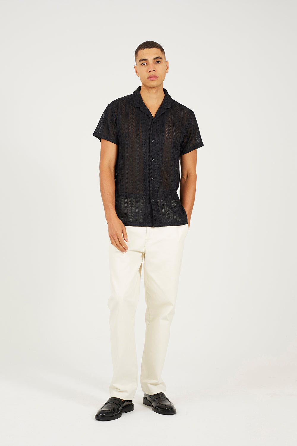 Brave Soul Black Short Sleeve Sheer Shirt - Black Image 3