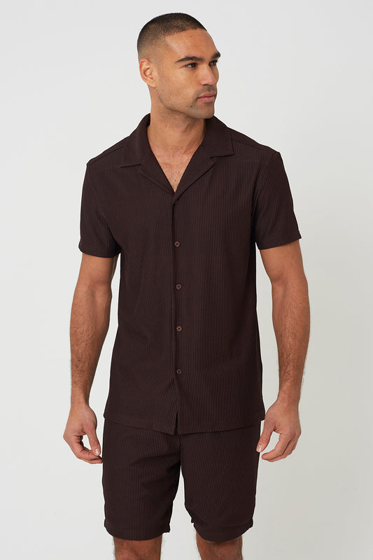 Brave Soul Chocolate REVERE COLLAR SHIRT - Chocolate Image 1