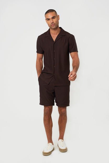 Brave Soul Chocolate REVERE COLLAR SHIRT - Chocolate Image 3