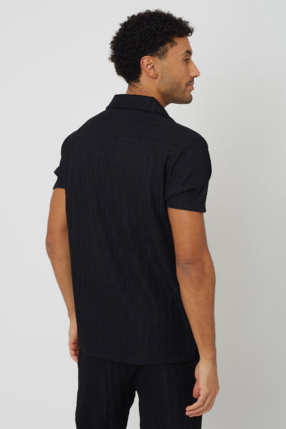 Brave Soul Black Textured Revere Collar Shirt - Black Image 2