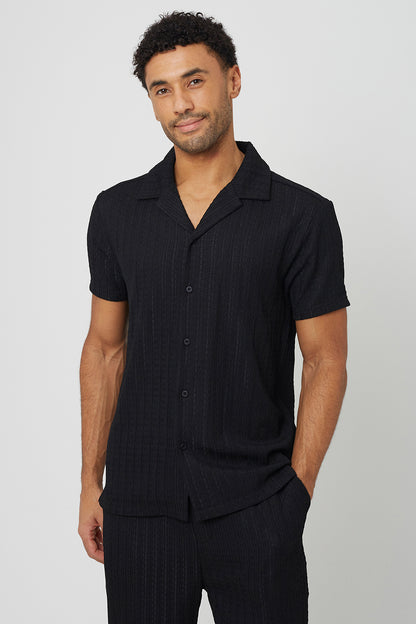 Brave Soul Black Textured Revere Collar Shirt - Black Image 1