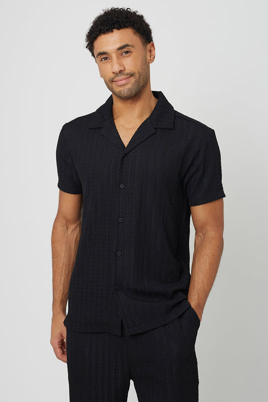 Brave Soul Black Textured Revere Collar Shirt - Black Image 1
