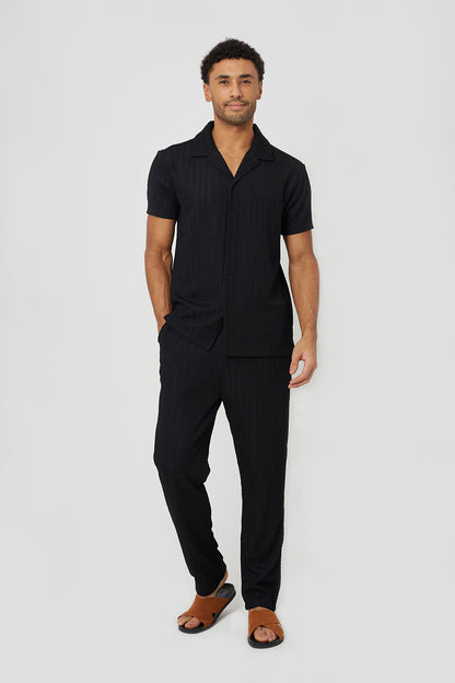 Brave Soul Black Textured Revere Collar Shirt - Black Image 3