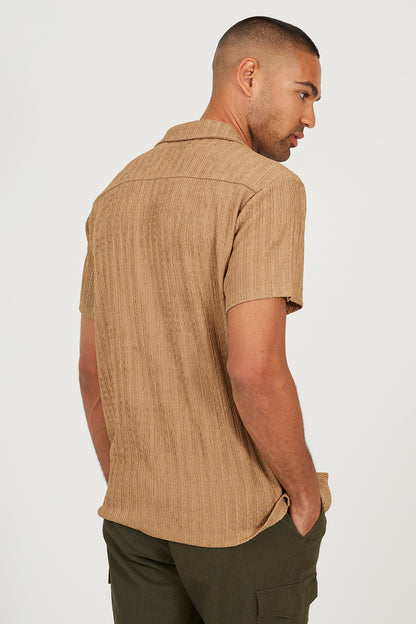 Brave Soul Tan Regular Fit Revere Collar Button-Up Shirt - Tan Image 2