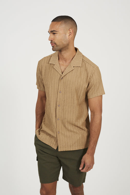 Brave Soul Tan Regular Fit Revere Collar Button-Up Shirt - Tan Image 1