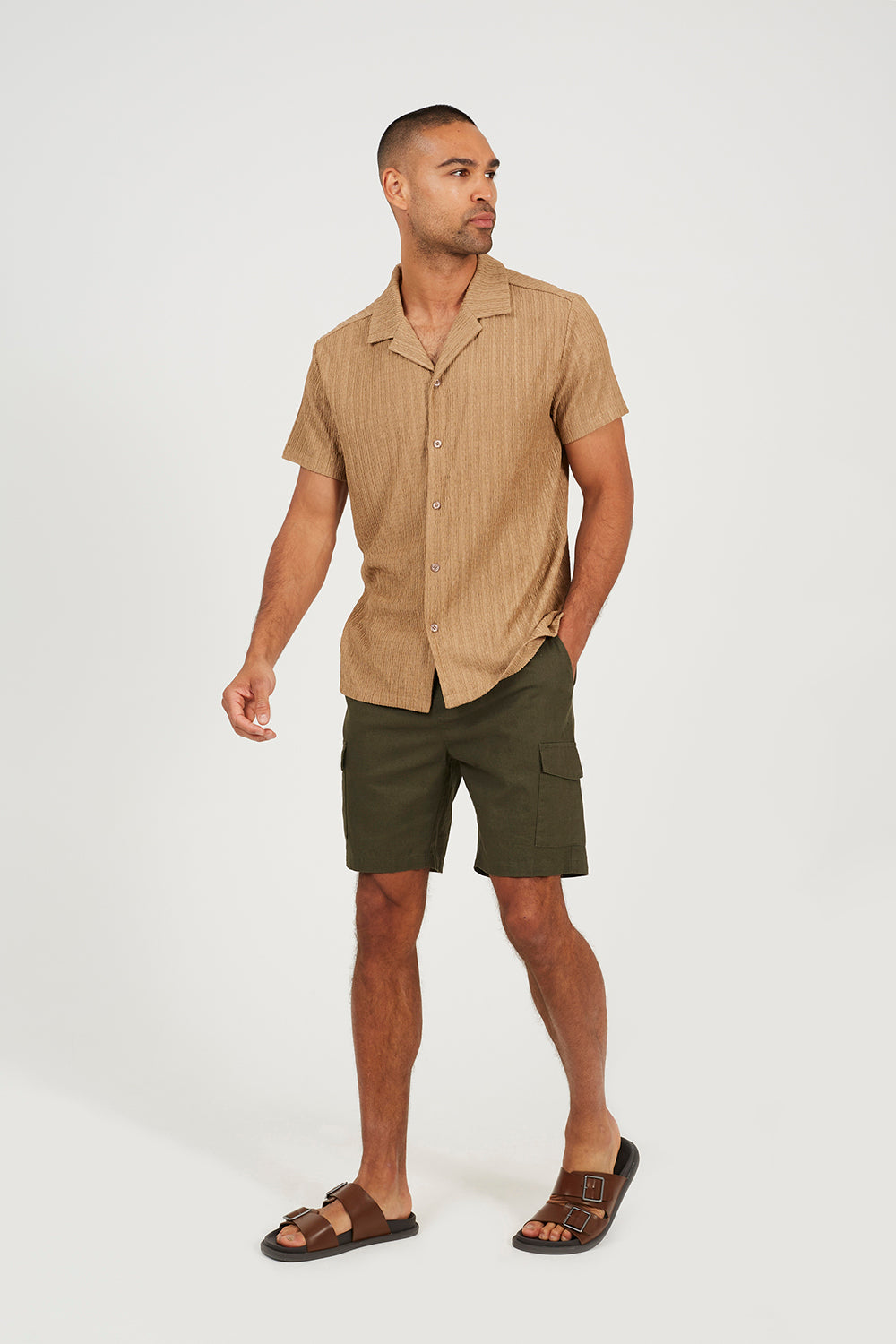Brave Soul Tan Regular Fit Revere Collar Button-Up Shirt - Tan Image 3