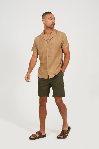 Brave Soul Tan Regular Fit Revere Collar Button-Up Shirt - Tan Image 3