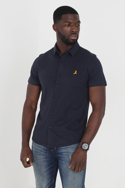 Brave Soul Navy Short Sleeve Cotton Blend Jersey Shirt - Navy Image 1