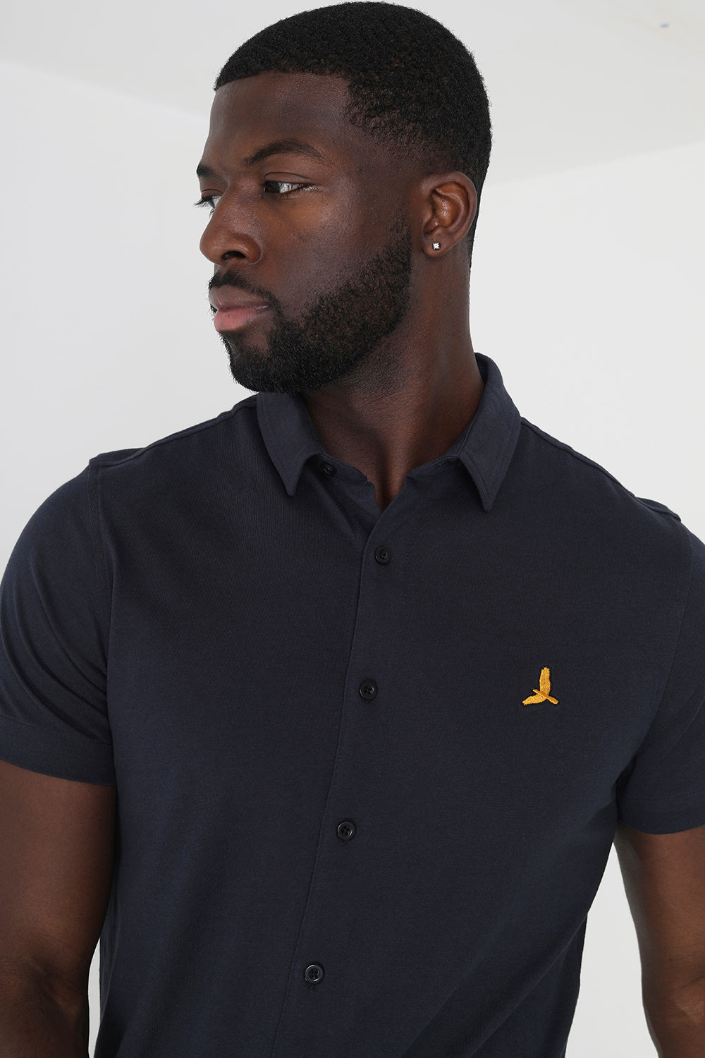 Brave Soul Navy Short Sleeve Cotton Blend Jersey Shirt - Navy Image 3