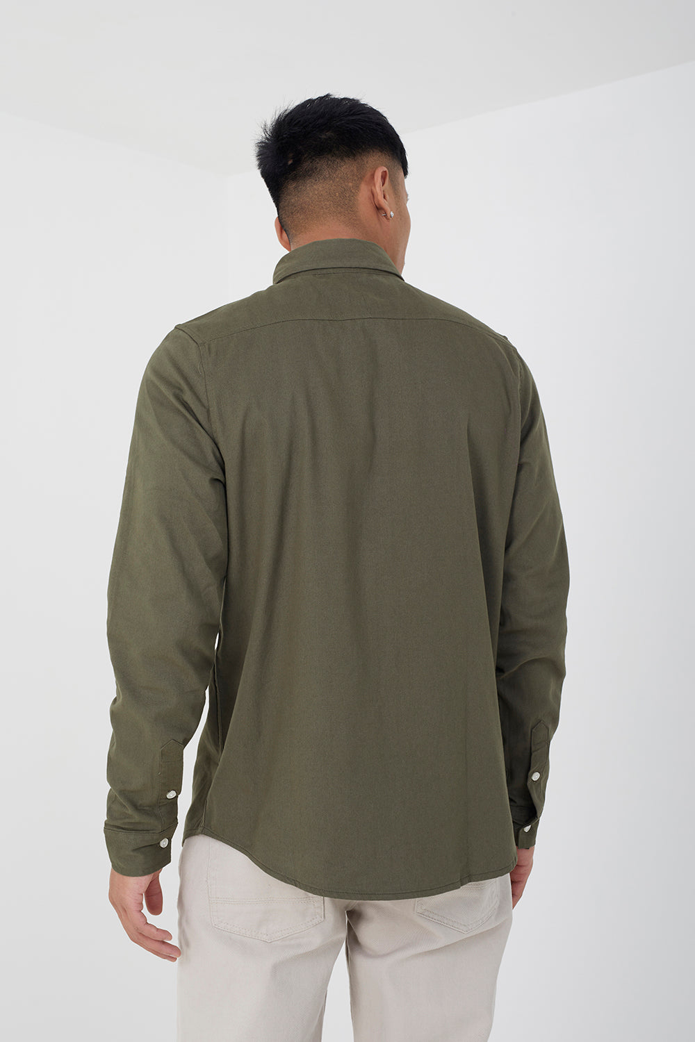 Brave Soul Khaki Cotton Long Sleeve Oxford Shirt - Khaki Image 2