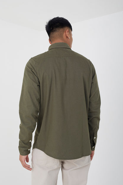Brave Soul Khaki Cotton Long Sleeve Oxford Shirt - Khaki Image 2