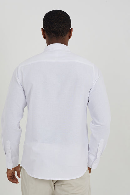 Brave Soul White Cotton Long Sleeve Oxford Shirt - White Image 2