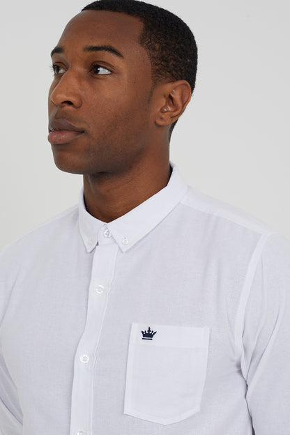Brave Soul White Cotton Long Sleeve Oxford Shirt - White Image 4