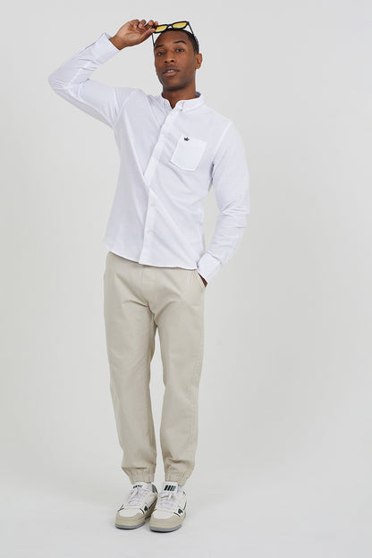 Brave Soul White Cotton Long Sleeve Oxford Shirt - White Image 3