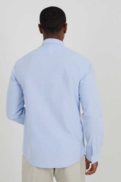 Brave Soul Light Blue Cotton Long Sleeve Oxford Shirt - Light Blue Image 2