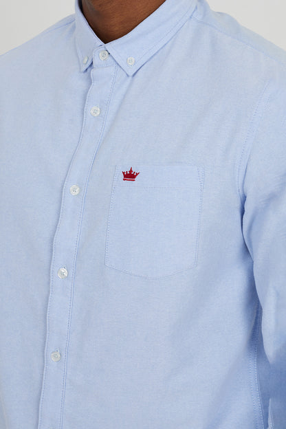 Brave Soul Light Blue Cotton Long Sleeve Oxford Shirt - Light Blue Image 4