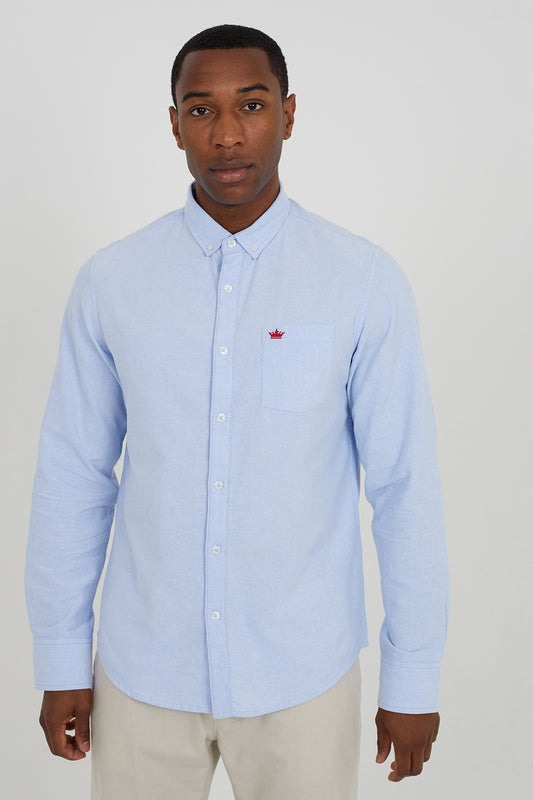 Brave Soul Light Blue Cotton Long Sleeve Oxford Shirt - Light Blue Image 1