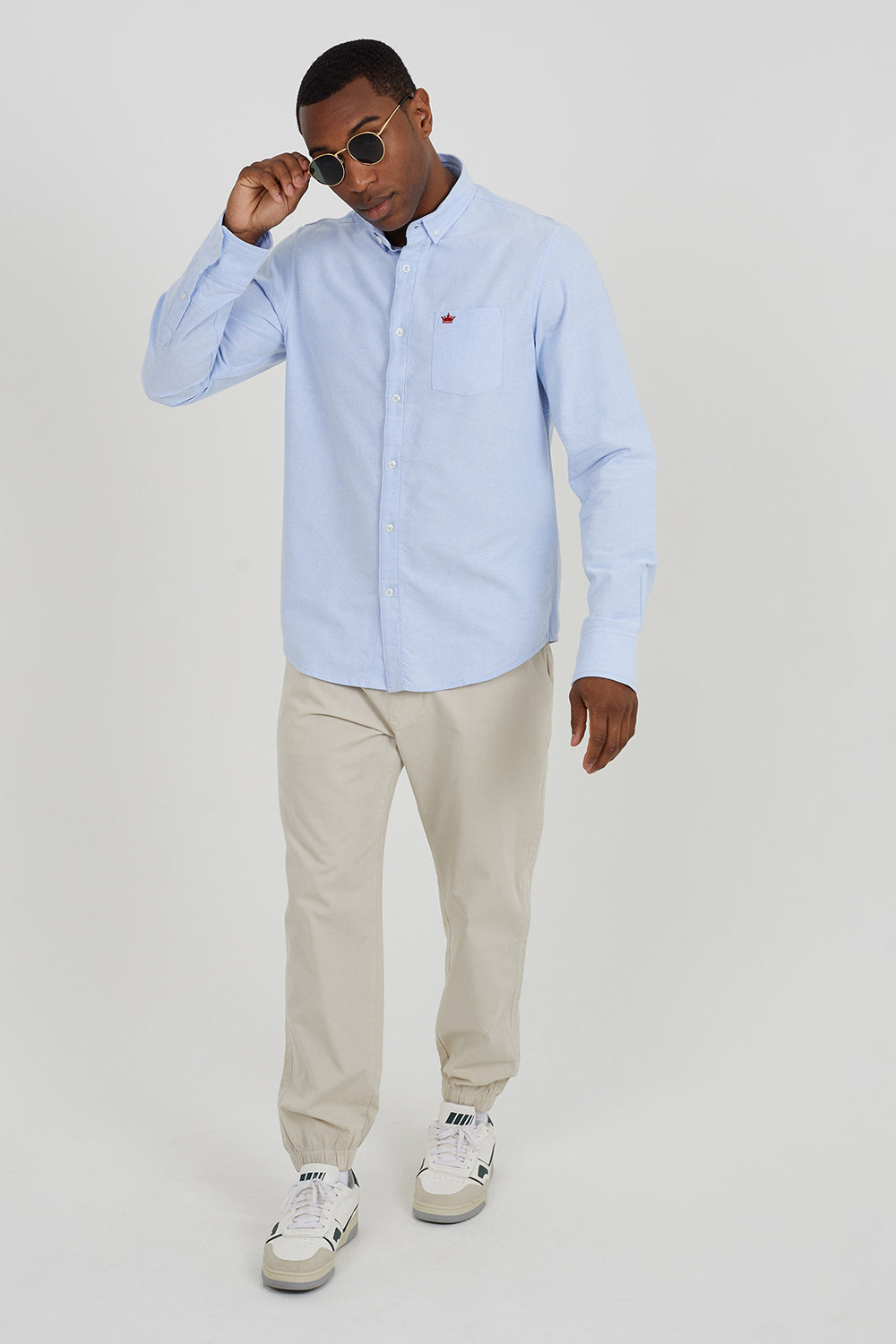 Brave Soul Light Blue Cotton Long Sleeve Oxford Shirt - Light Blue Image 3