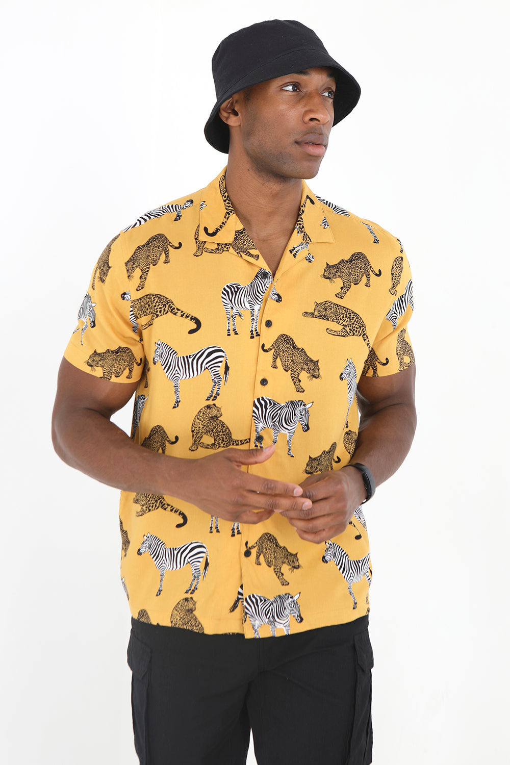 Brave Soul Mustard Short Sleeve Print Shirt - Mustard Image 1
