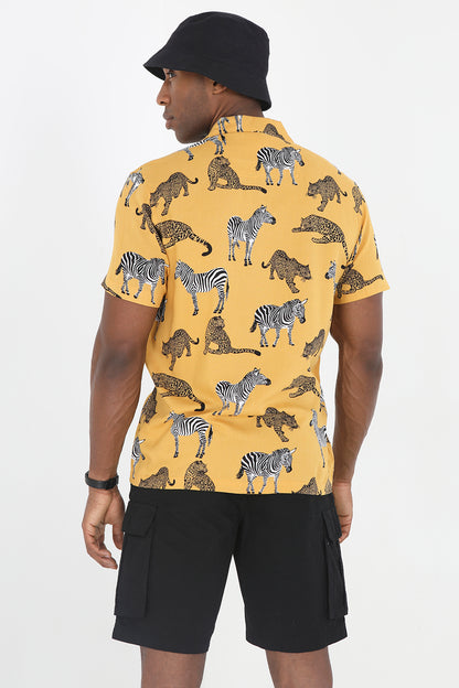 Brave Soul Mustard Short Sleeve Print Shirt - Mustard Image 2