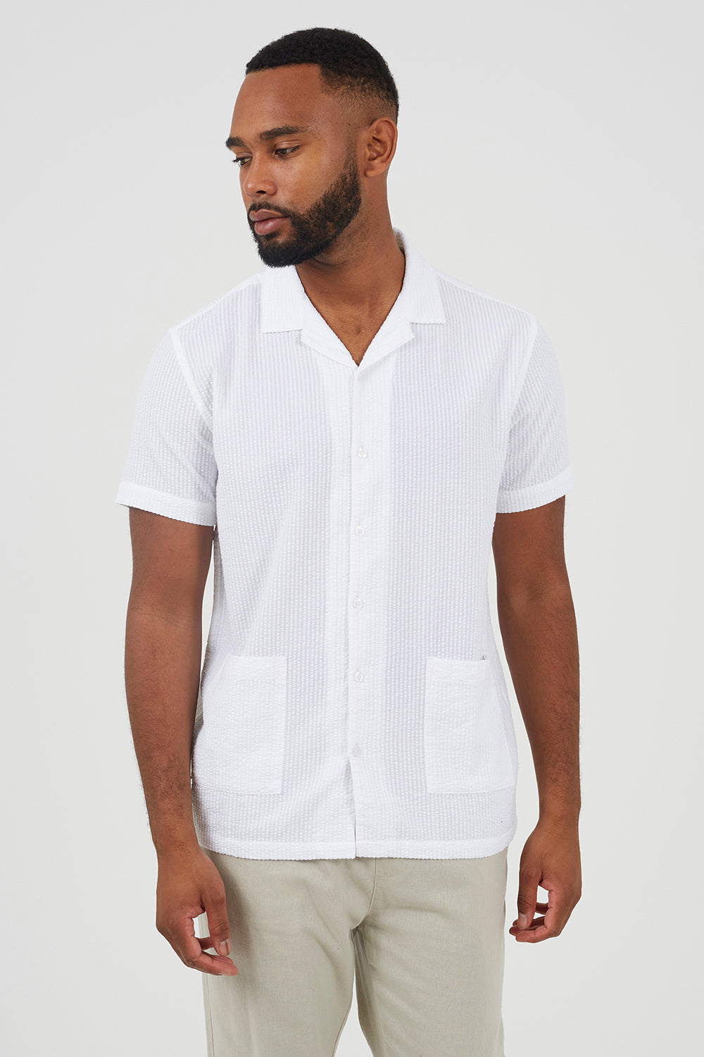 Brave Soul Off White Revere Collar Patch Pocket Short Sleeve Shirt - Off White Image 1