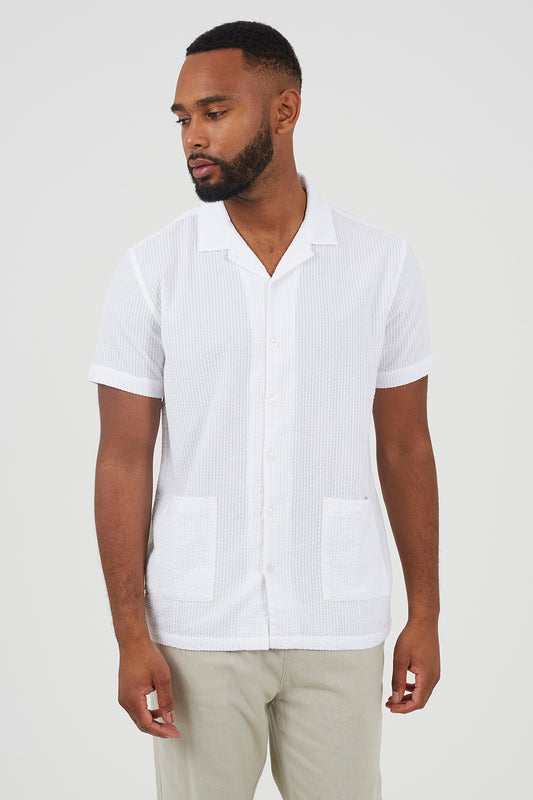 Brave Soul Off White Revere Collar Patch Pocket Short Sleeve Shirt - Off White Image 1