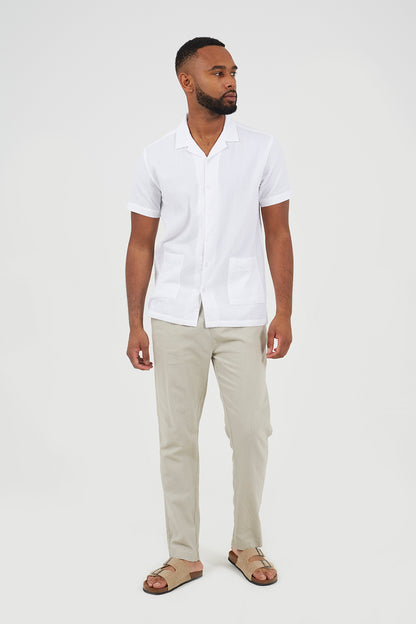 Brave Soul Off White Revere Collar Patch Pocket Short Sleeve Shirt - Off White Image 3