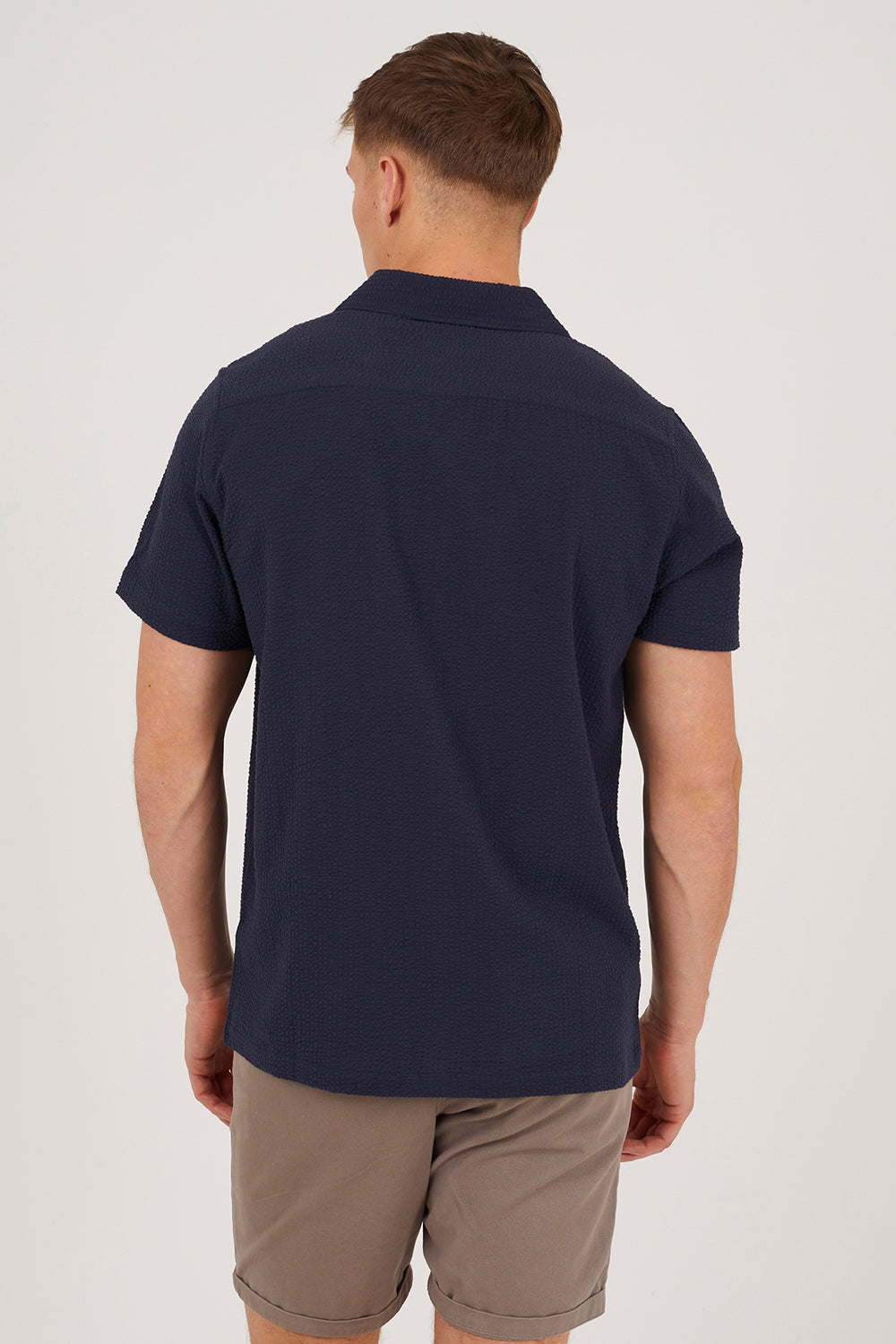 Brave Soul Navy Revere Collar Patch Pocket Short Sleeve Shirt - Navy Image 2