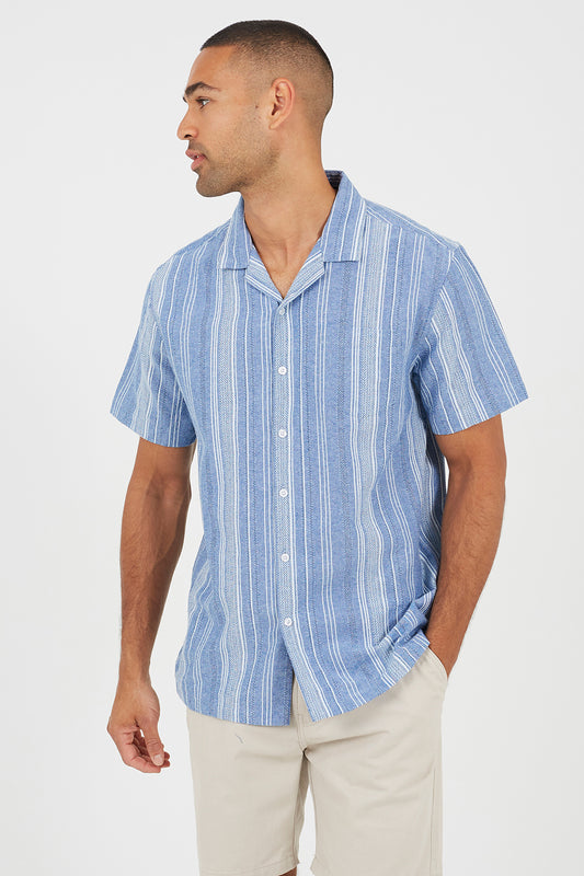Brave Soul Blue Revere Collar Shirt - Blue Image 1