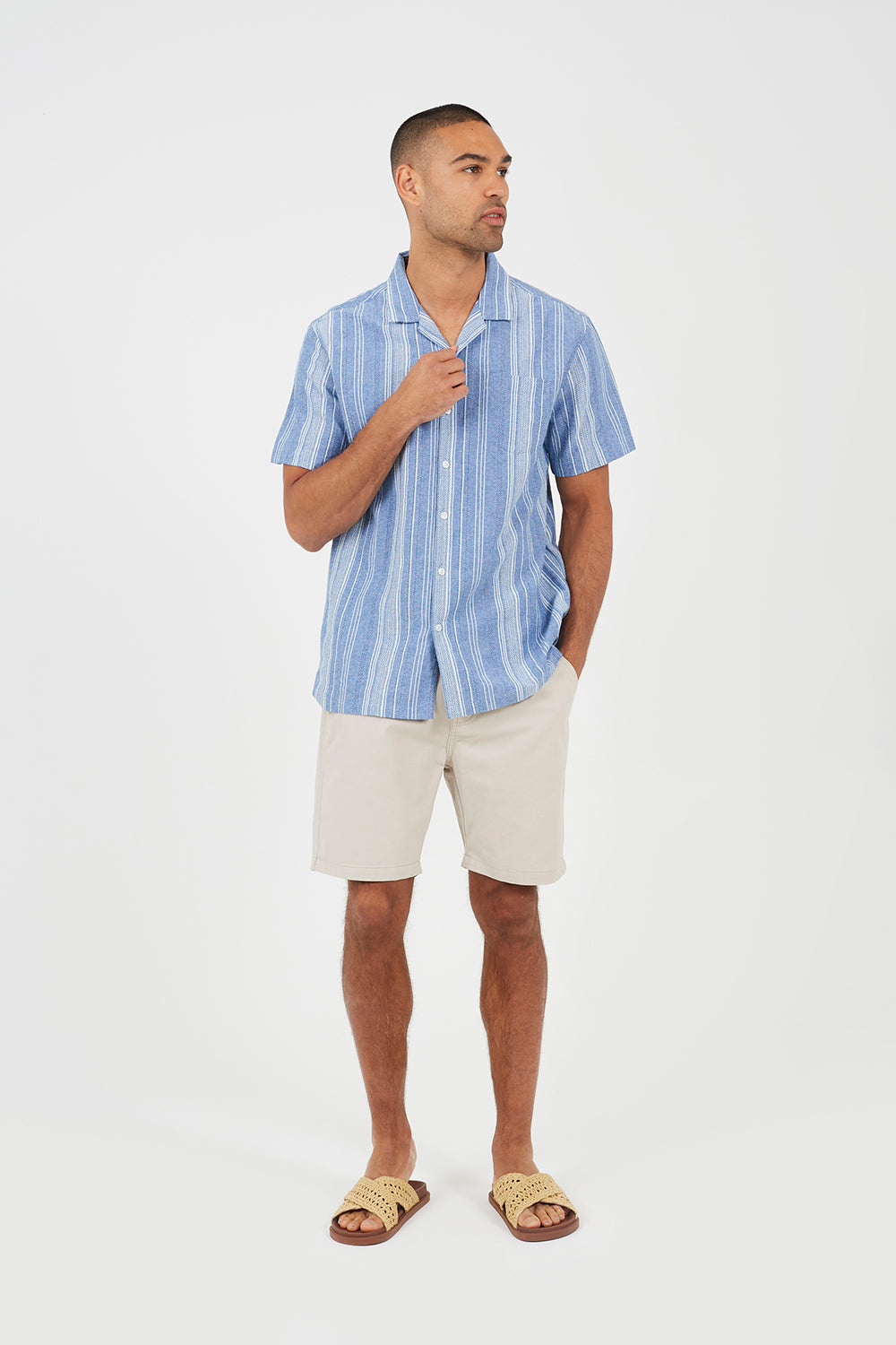 Brave Soul Blue Revere Collar Shirt - Blue Image 3