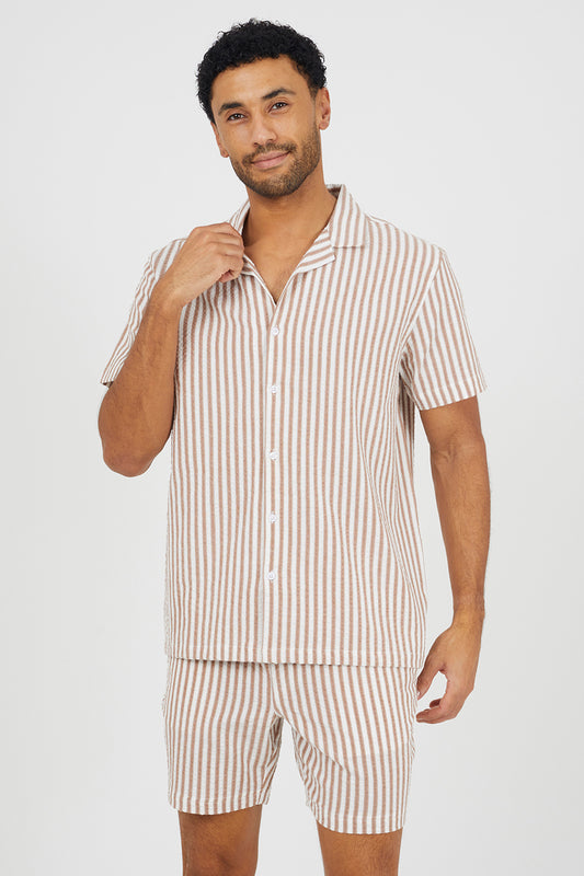 Brave Soul Brown Cotton Revere Collar Short Sleeve Shirt - Brown Image 1