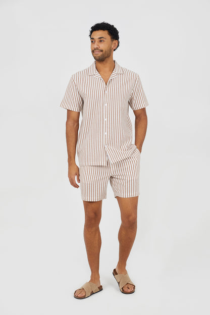 Brave Soul Brown Cotton Revere Collar Short Sleeve Shirt - Brown Image 3