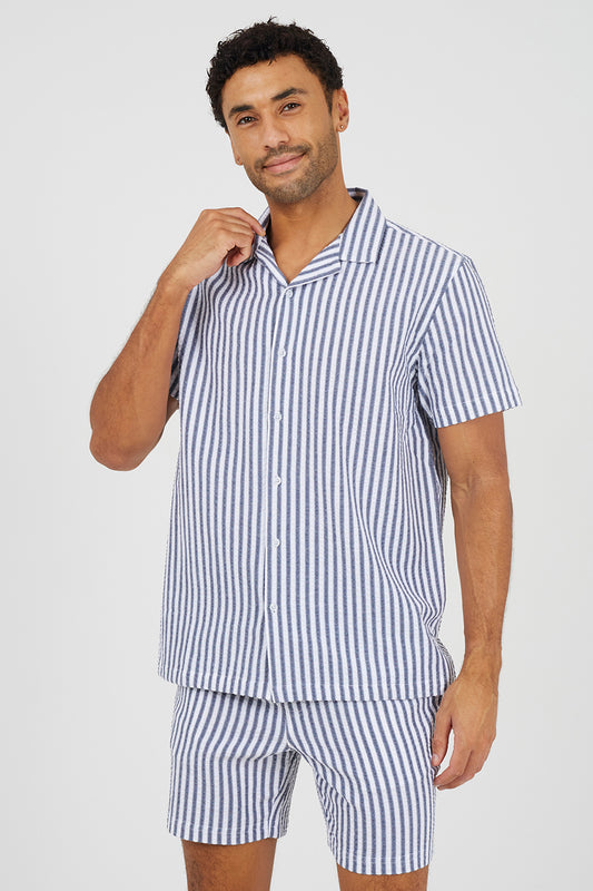 Brave Soul Navy Cotton Revere Collar Short Sleeve Shirt - Navy Image 1