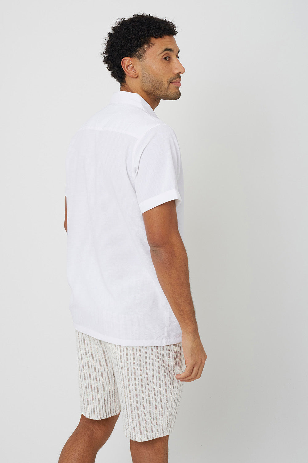 Brave Soul Cream Textured Revere Collar Short Sleeve Shirt - Cream Image 2