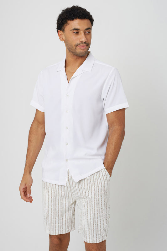 Brave Soul Cream Textured Revere Collar Short Sleeve Shirt - Cream Image 1