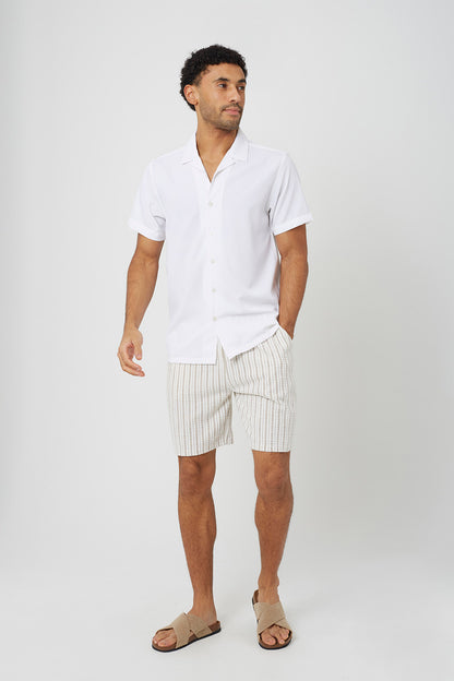 Brave Soul Cream Textured Revere Collar Short Sleeve Shirt - Cream Image 3
